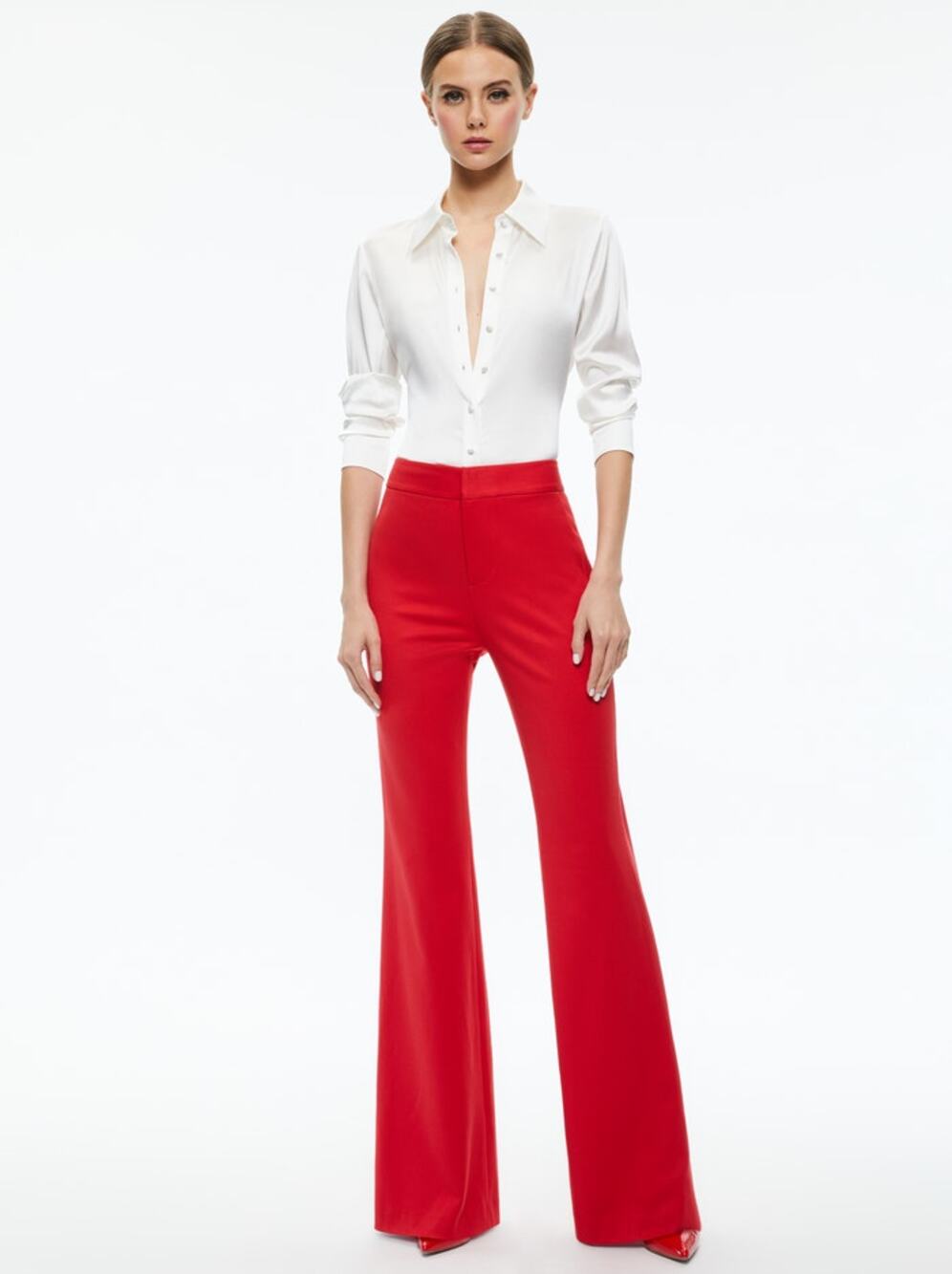 Alice + Olivia Deanna Ruby Red Bootcut Pants 10 NWT High Rise
